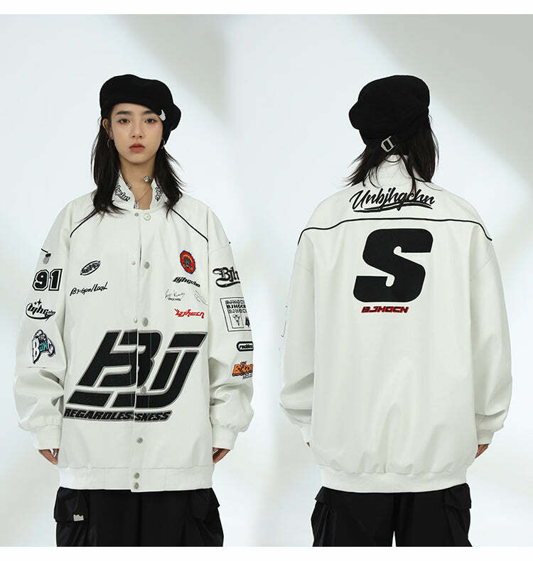 BJHG Y2K Grunge Patched Biker Jacket - Retro 90s Fashion, Summer Outfits, and Clubwear