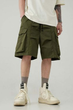 BJHG Y2K Pleated Drawstring Cargo Shorts - 90s Grunge Summer Outfit, Retro Y2K Fashion