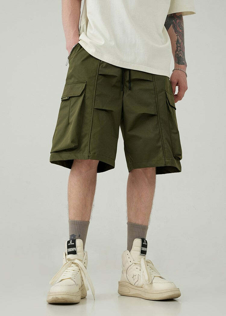 BJHG Y2K Pleated Drawstring Cargo Shorts - 90s Grunge Summer Outfit, Retro Y2K Fashion