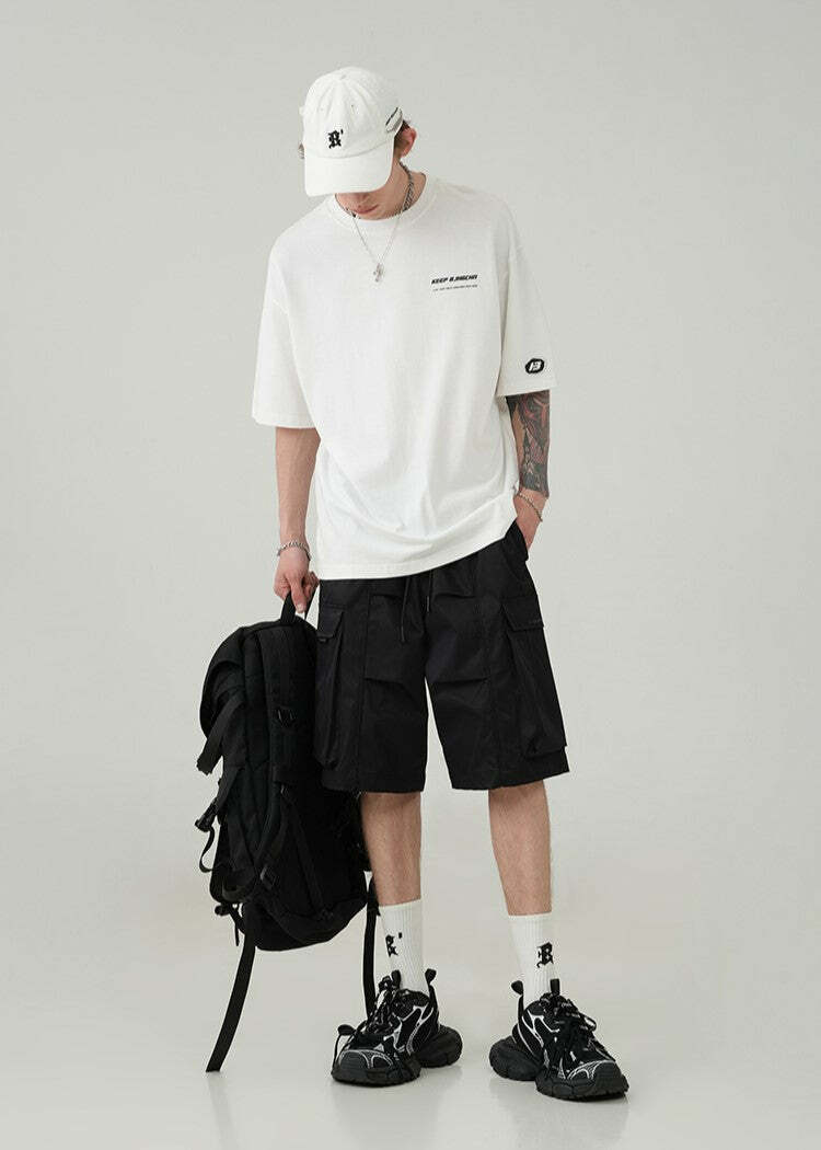 BJHG Y2K Pleated Drawstring Cargo Shorts - 90s Grunge Summer Outfit, Retro Y2K Fashion