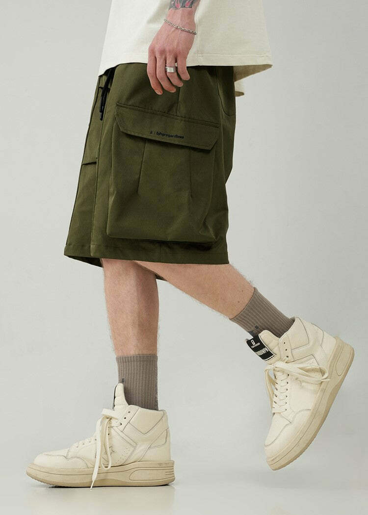 BJHG Y2K Pleated Drawstring Cargo Shorts - 90s Grunge Summer Outfit, Retro Y2K Fashion