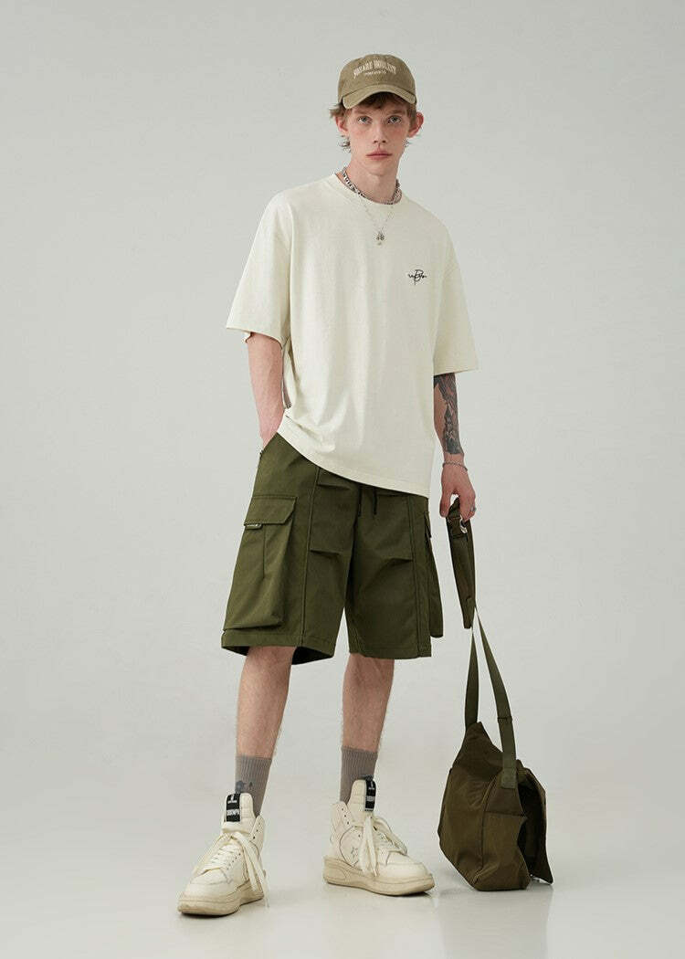 BJHG Y2K Pleated Drawstring Cargo Shorts - 90s Grunge Summer Outfit, Retro Y2K Fashion