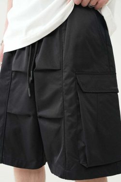BJHG Y2K Pleated Drawstring Cargo Shorts - 90s Grunge Summer Outfit, Retro Y2K Fashion