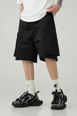 BJHG Y2K Pleated Drawstring Cargo Shorts - 90s Grunge Summer Outfit, Retro Y2K Fashion