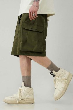 BJHG Y2K Pleated Drawstring Cargo Shorts - 90s Grunge Summer Outfit, Retro Y2K Fashion