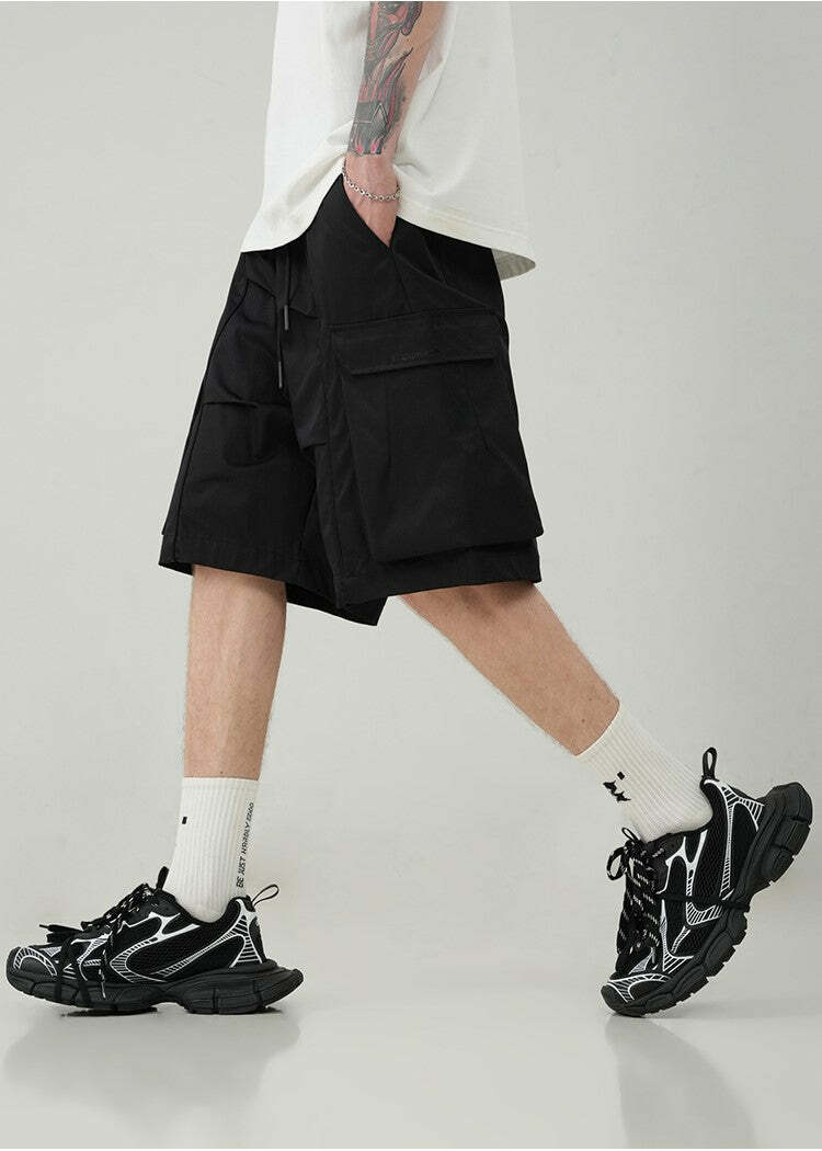 BJHG Y2K Pleated Drawstring Cargo Shorts - 90s Grunge Summer Outfit, Retro Y2K Fashion