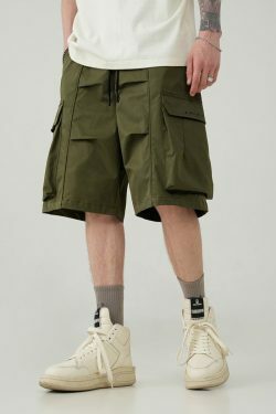 BJHG Y2K Pleated Drawstring Cargo Shorts - 90s Grunge Summer Outfit, Retro Y2K Fashion