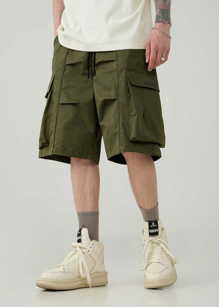 BJHG Y2K Pleated Drawstring Cargo Shorts - 90s Grunge Summer Outfit, Retro Y2K Fashion