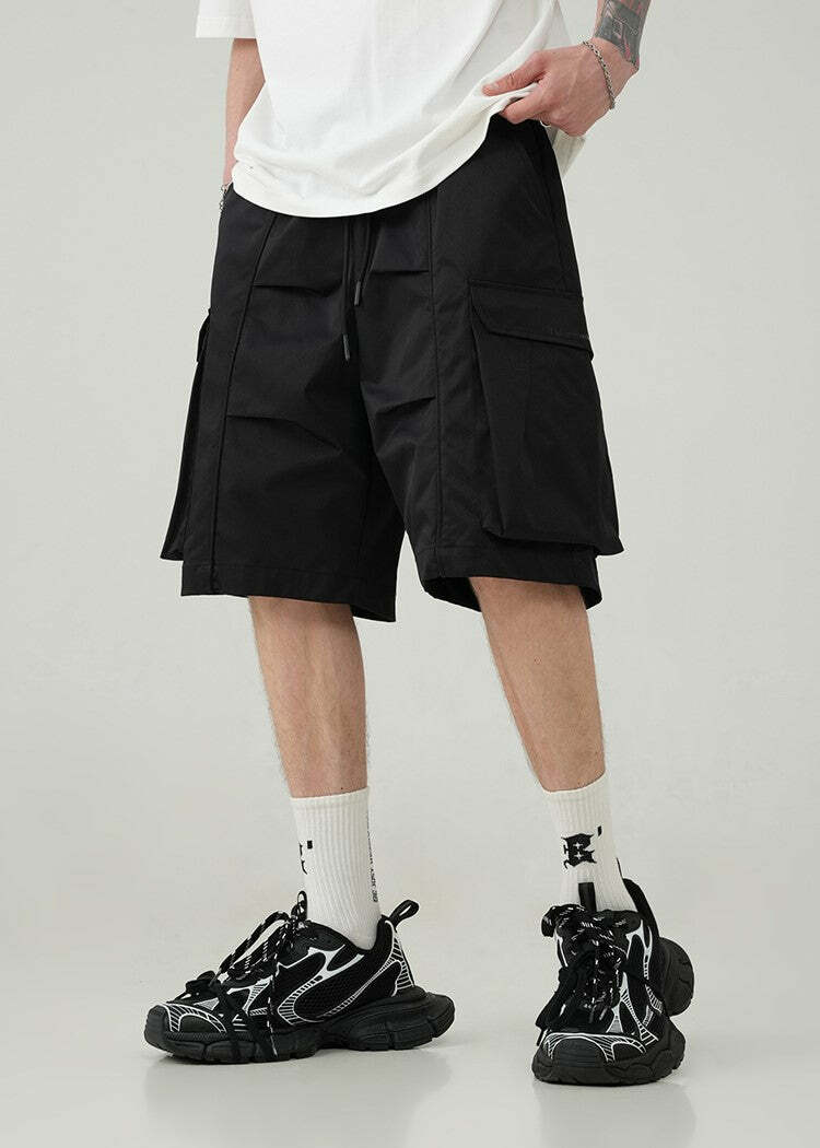 BJHG Y2K Pleated Drawstring Cargo Shorts - 90s Grunge Summer Outfit, Retro Y2K Fashion