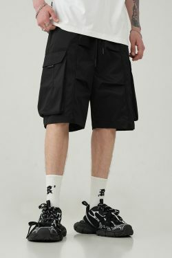 BJHG Y2K Pleated Drawstring Cargo Shorts - 90s Grunge Summer Outfit, Retro Y2K Fashion