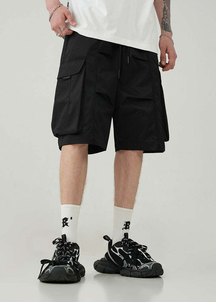 BJHG Y2K Pleated Drawstring Cargo Shorts - 90s Grunge Summer Outfit, Retro Y2K Fashion