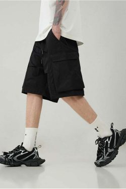 BJHG Y2K Pleated Drawstring Cargo Shorts - 90s Grunge Summer Outfit, Retro Y2K Fashion