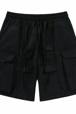 BJHG Y2K Pleated Drawstring Cargo Shorts - 90s Grunge Summer Outfit, Retro Y2K Fashion