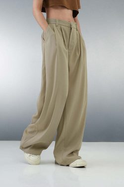 BJHG Y2K Pleated Trousers - 90s Grunge, Retro Summer Outfits, Y2K Club & Party Fashion