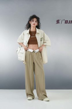 BJHG Y2K Pleated Trousers - 90s Grunge, Retro Summer Outfits, Y2K Club & Party Fashion