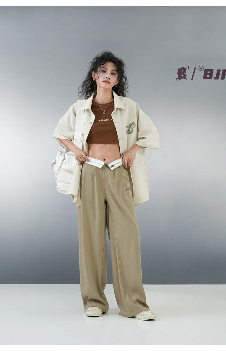 BJHG Y2K Pleated Trousers - 90s Grunge, Retro Summer Outfits, Y2K Club & Party Fashion