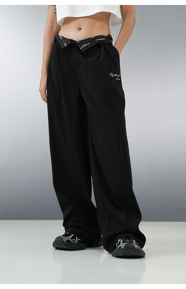 BJHG Y2K Pleated Trousers - 90s Grunge, Retro Summer Outfits, Y2K Club & Party Fashion