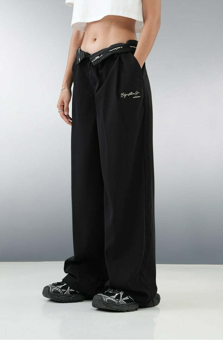 BJHG Y2K Pleated Trousers - 90s Grunge, Retro Summer Outfits, Y2K Club & Party Fashion