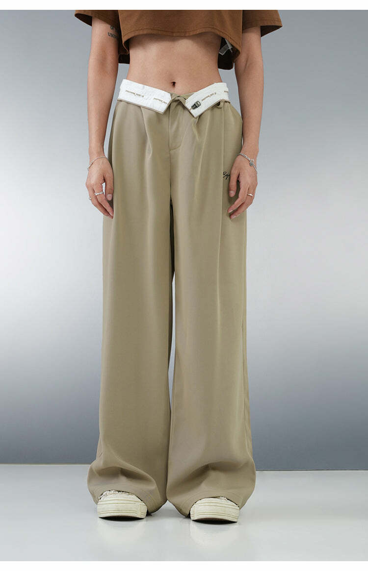 BJHG Y2K Pleated Trousers - 90s Grunge, Retro Summer Outfits, Y2K Club & Party Fashion