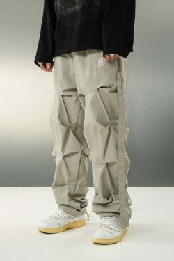 BJHG Y2K Ruched Cargo Pants - 90s Grunge Summer Outfit, Retro Hip Hop Fashion