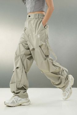 BJHG Y2K Ruched Cargo Pants - 90s Grunge Summer Outfit, Retro Hip Hop Fashion