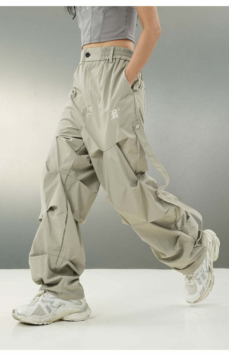 BJHG Y2K Ruched Cargo Pants - 90s Grunge Summer Outfit, Retro Hip Hop Fashion