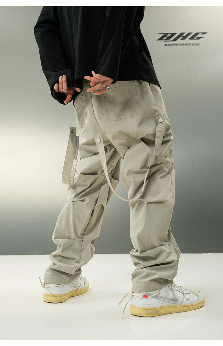 BJHG Y2K Ruched Cargo Pants - 90s Grunge Summer Outfit, Retro Hip Hop Fashion