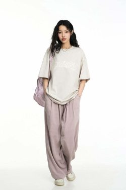 BJHG Y2K Summer Flowy Trousers - 90s Grunge, Retro, Pastel Goth, Y2K Club & Party