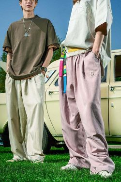 BJHG Y2K Summer Flowy Trousers - 90s Grunge, Retro, Pastel Goth, Y2K Club & Party