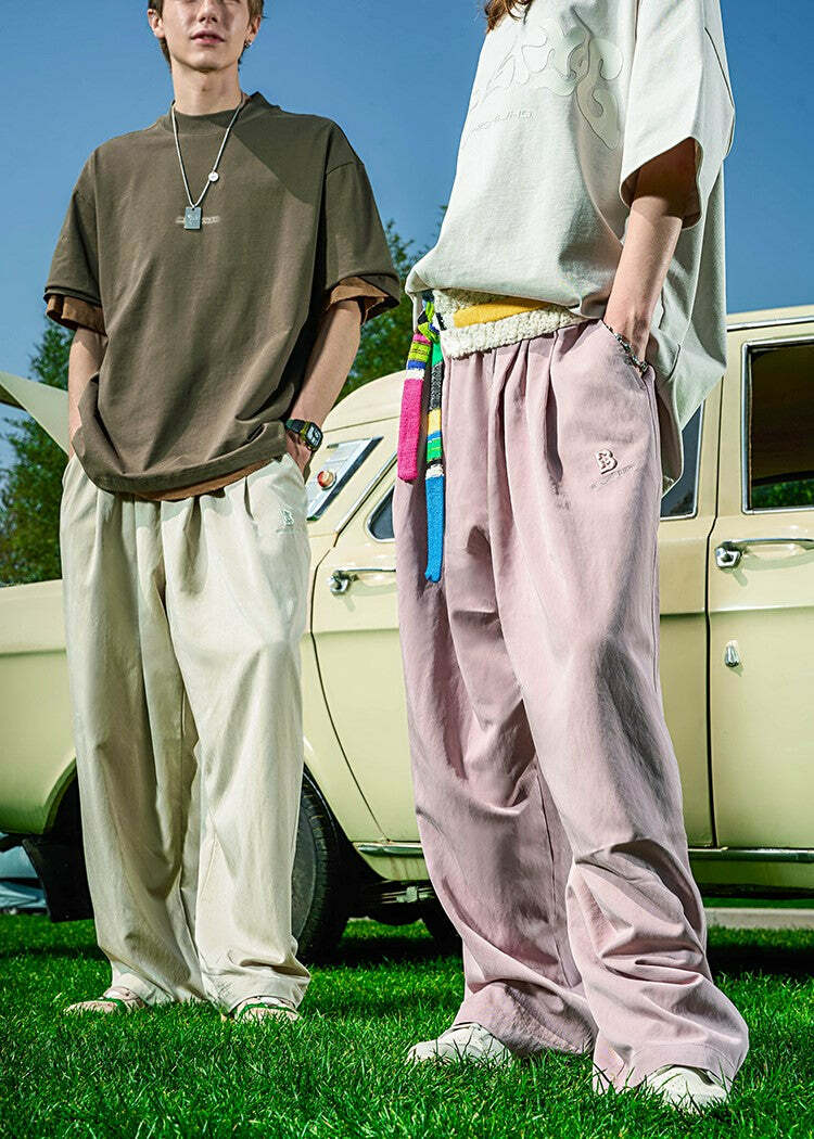BJHG Y2K Summer Flowy Trousers - 90s Grunge, Retro, Pastel Goth, Y2K Club & Party
