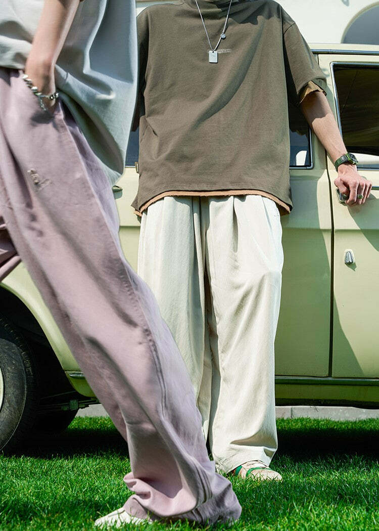 BJHG Y2K Summer Flowy Trousers - 90s Grunge, Retro, Pastel Goth, Y2K Club & Party