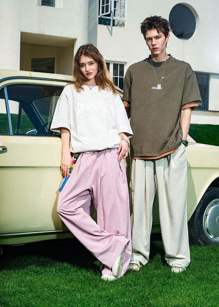 BJHG Y2K Summer Flowy Trousers - 90s Grunge, Retro, Pastel Goth, Y2K Club & Party