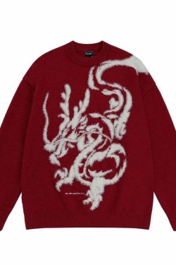 BJHG Year of the Dragon Sweater - Y2K Grunge, 90s Retro, Gothic Y2K, Summer & Party Outfits