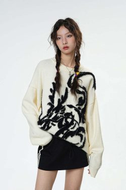 BJHG Year of the Dragon Sweater - Y2K Grunge, 90s Retro, Gothic Y2K, Summer & Party Outfits