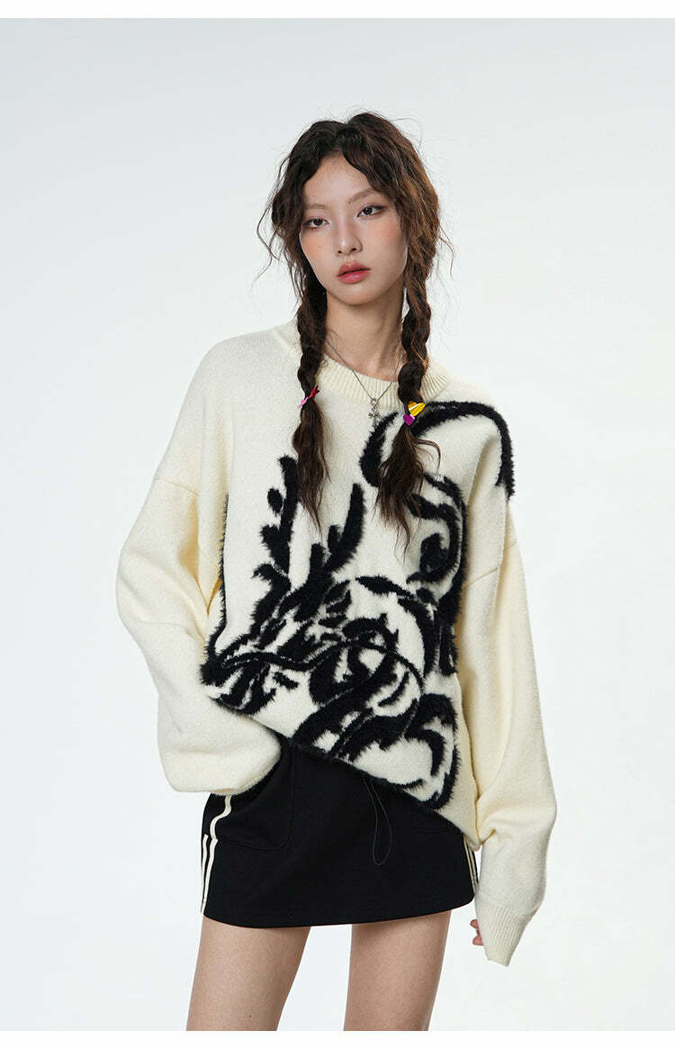 BJHG Year of the Dragon Sweater - Y2K Grunge, 90s Retro, Gothic Y2K, Summer & Party Outfits
