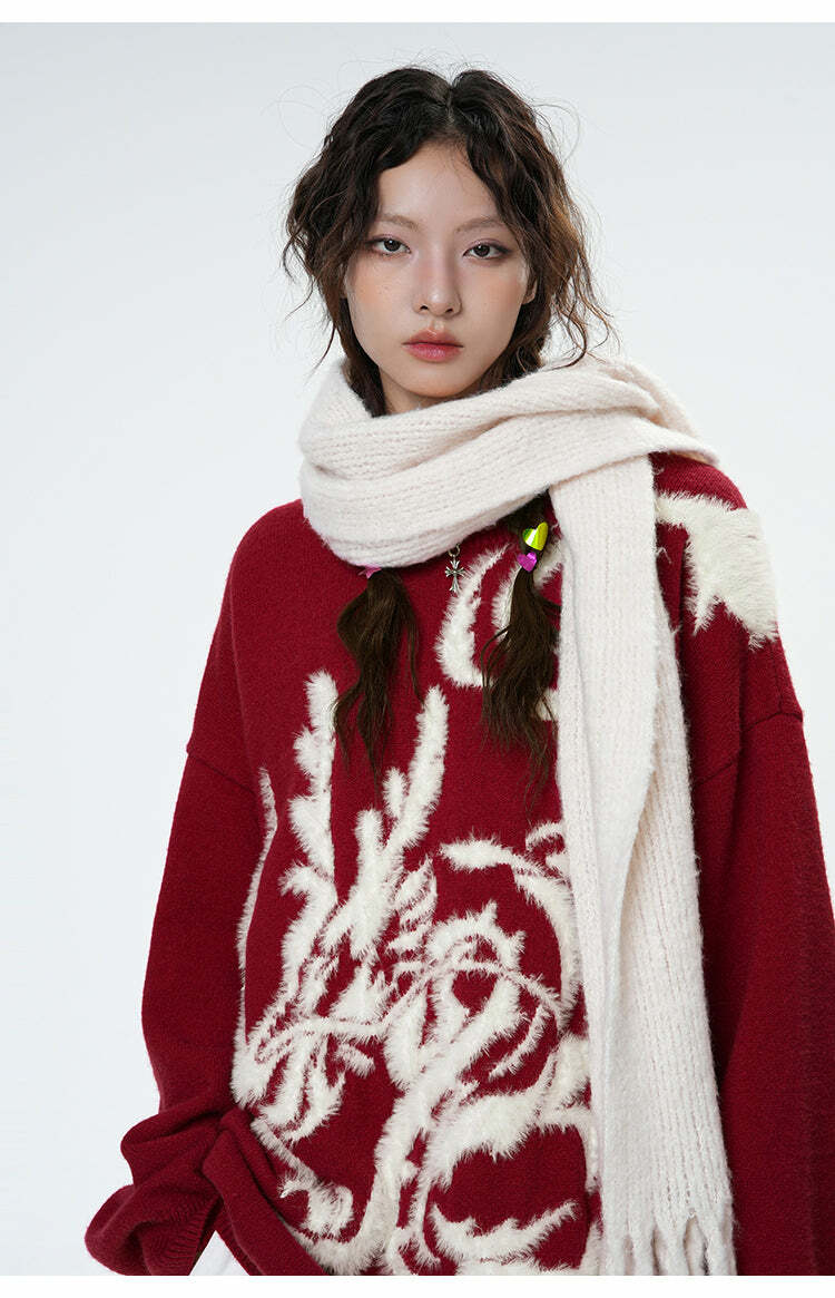 BJHG Year of the Dragon Sweater - Y2K Grunge, 90s Retro, Gothic Y2K, Summer & Party Outfits