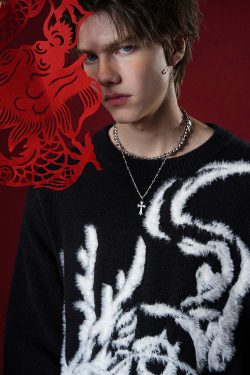 BJHG Year of the Dragon Sweater - Y2K Grunge, 90s Retro, Gothic Y2K, Summer & Party Outfits