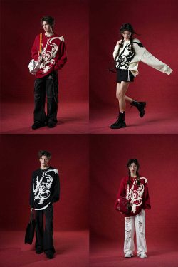 BJHG Year of the Dragon Sweater - Y2K Grunge, 90s Retro, Gothic Y2K, Summer & Party Outfits