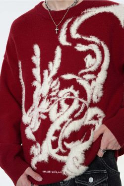 BJHG Year of the Dragon Sweater - Y2K Grunge, 90s Retro, Gothic Y2K, Summer & Party Outfits