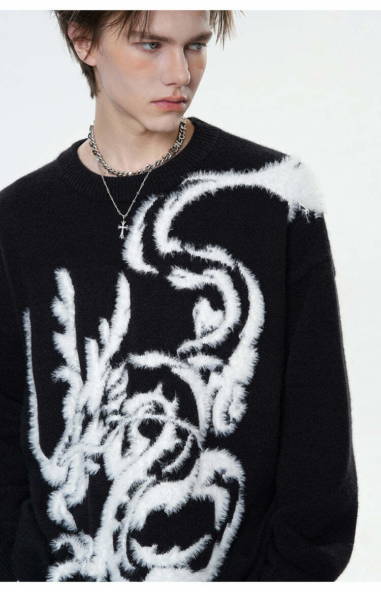 BJHG Year of the Dragon Sweater - Y2K Grunge, 90s Retro, Summer Outfits, Gothic Y2K Fashion