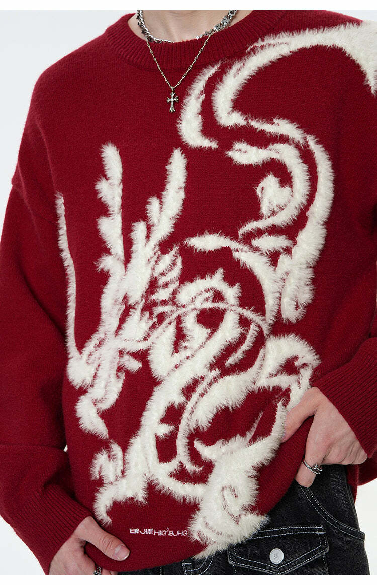 BJHG Year of the Dragon Sweater - Y2K Grunge, 90s Retro, Summer Outfits, Gothic Y2K Fashion
