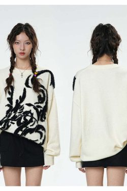 BJHG Year of the Dragon Sweater - Y2K Grunge, 90s Retro, Summer Outfits, Gothic Y2K Fashion