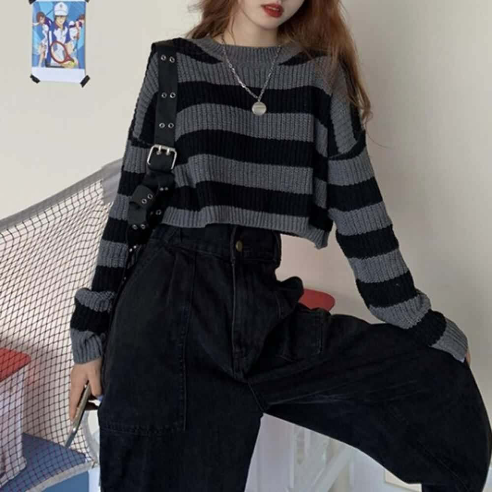 Black and Gray Gothic Grunge Sweater - Y2K Fashion, 90s Outfits, Retro Style, Pastel Goth