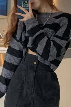 Black and Gray Gothic Grunge Sweater - Y2K Fashion, 90s Outfits, Retro Style, Pastel Goth