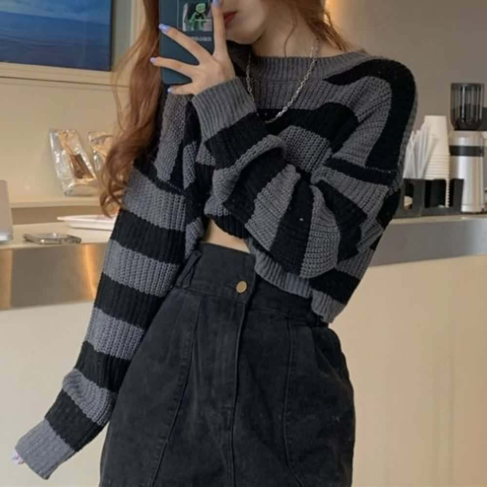 Black and Gray Gothic Grunge Sweater - Y2K Fashion, 90s Outfits, Retro Style, Pastel Goth