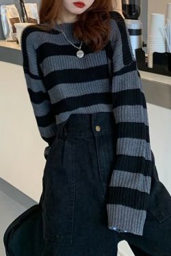 Black and Gray Gothic Grunge Sweater - Y2K Fashion, 90s Outfits, Retro Style, Pastel Goth