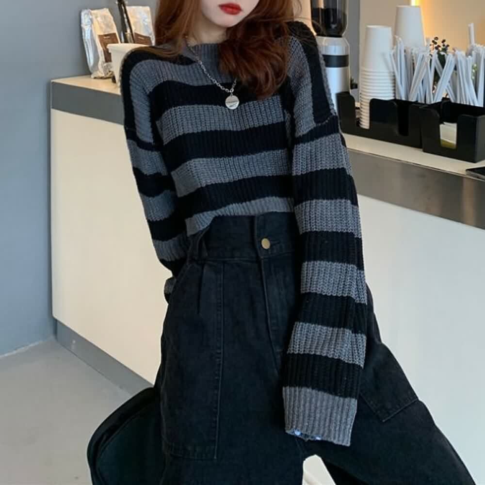 Black and Gray Gothic Grunge Sweater - Y2K Fashion, 90s Outfits, Retro Style, Pastel Goth