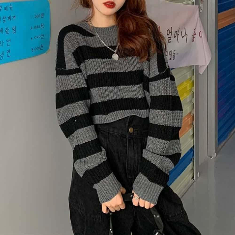 Black and Gray Gothic Grunge Sweater - Y2K Fashion, 90s Outfits, Retro Style, Pastel Goth
