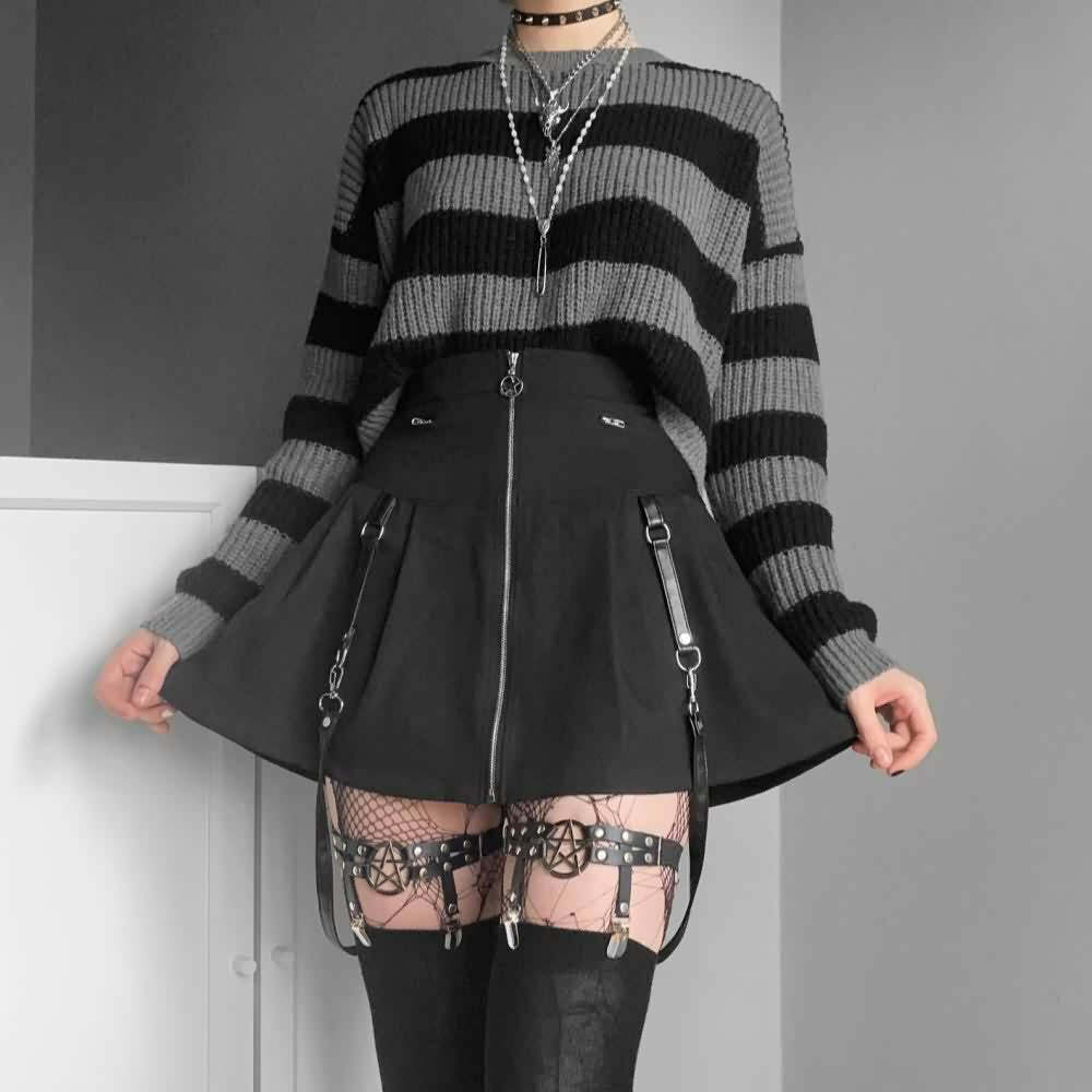 Black and Gray Gothic Grunge Sweater - Y2K Fashion, 90s Outfits, Retro Style, Pastel Goth