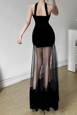 Black Elegant Gothic Velvet Maxi Dress - Y2K Grunge, 90s Fashion, Retro Style, Y2K Party Outfit